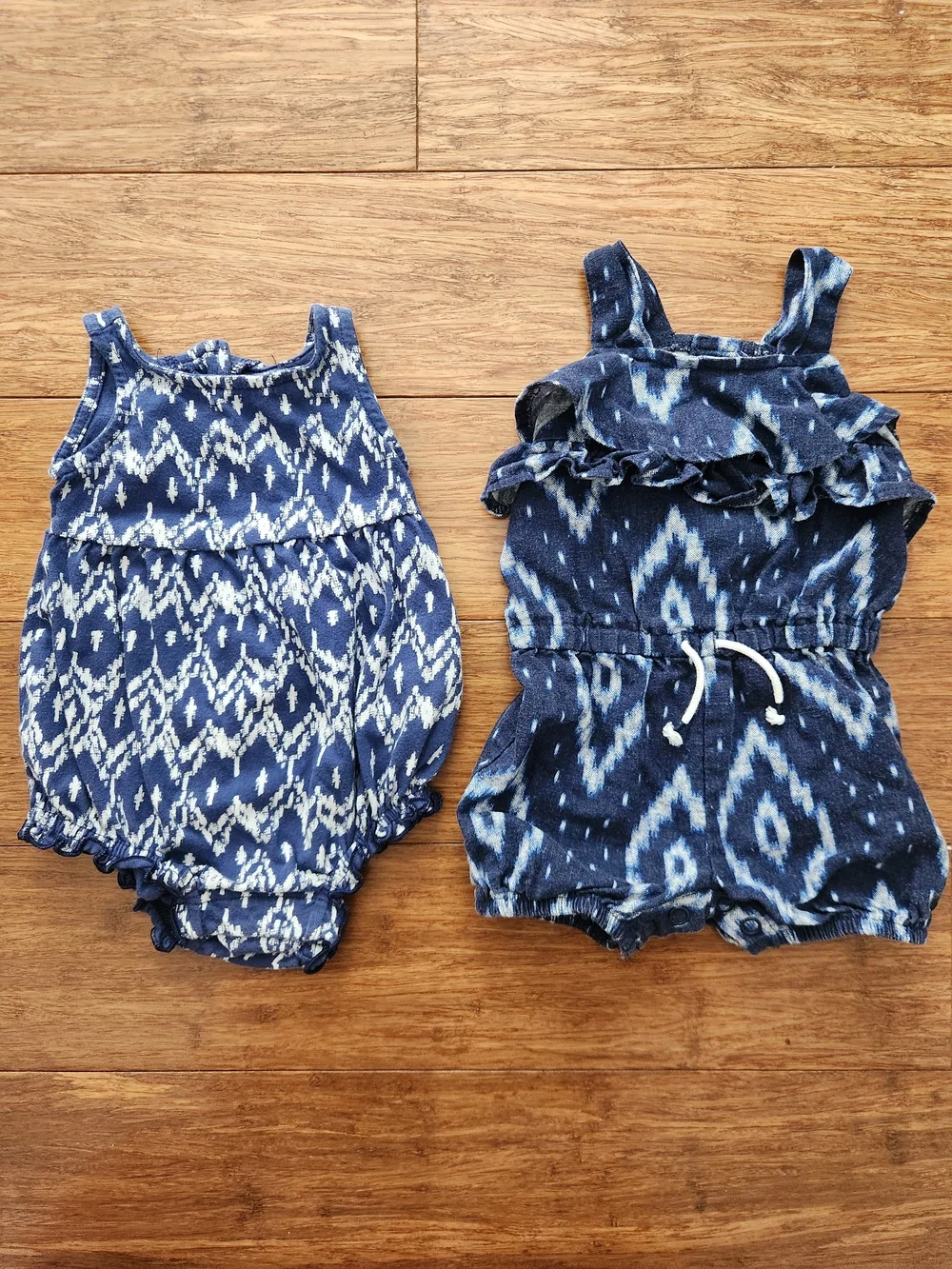 Set Of 2 Baby Girl Summer One Piece Blue Shorts Rompers, 0-3 Months